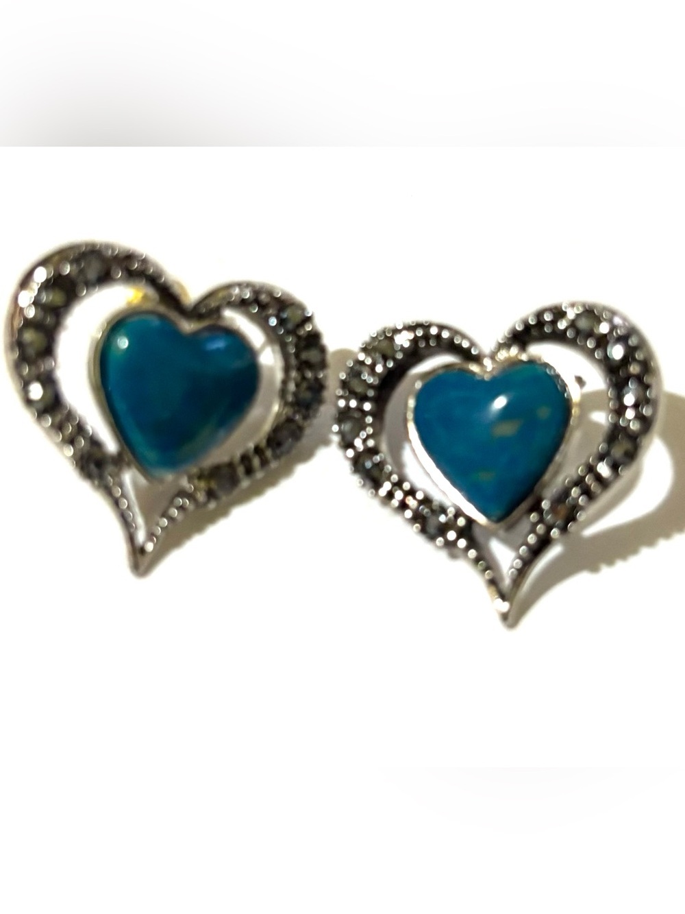 Vintage Turquoise Heart Filigree Stud Earrings